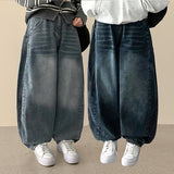 Loen pocket incision line washing balloon wide denim pants
