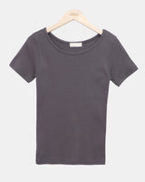 モジュ Uネック スリム ラウンド ショートスリーブ Tシャツ