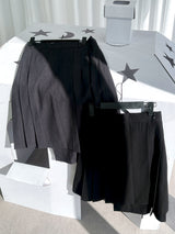 wool unbalanced pleats midi sk(2color)