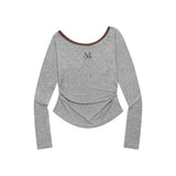 SELUA ONE SHOULDER UNBALANCE SHIRRING LONG SLEEVE T