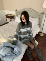 Hazy Hairy Stripe Loose Rose-Fit Knit