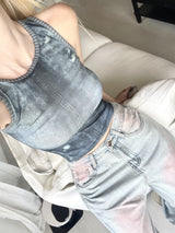 1336. Vintage denim printing sleeveless