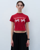TWIN RIBBON CROP TSHIRT-RED