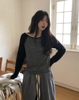 ノイストライプラグランボートネックロングスリーブ