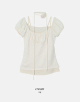 #Hano Layered Rib Short Sleeve T-shirt + Rose Tie Set (3color)
