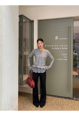 Gray Under Frill Layered Cardigan Top