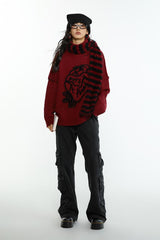 High-collared woolen reversible embroidered sweater for winter