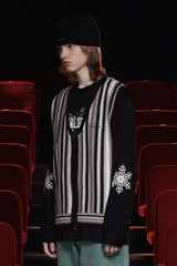 STRIPE ZIP KNIT VEST / BLACK
