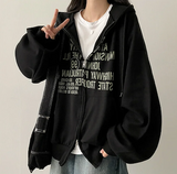 Lantic Lettering Boxy Fit Two Way Hooded Zip-Up