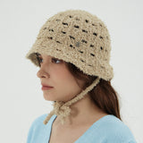 VA Curved Oval Metal Knit Punching Bucket Hat / Beige