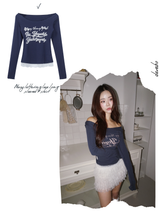 ネイビーレタリングレースロングスリーブTシャツ