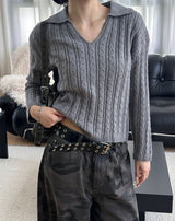 [F/W] Cable v neck kara crop knit(4color)
