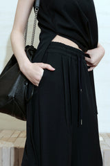 [SET-UP] DEEP SLIT DRESS, EASY BANDING SLACKS SET_NAVY
