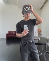 Washed Rib Muscle Fit Short Sleeve Knit