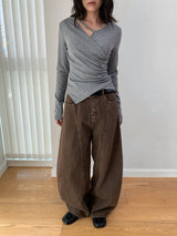 Cross strap unbalanced long-sleeve t-shirt