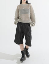 Pintuck Wide Raw Denim Bermuda Pants