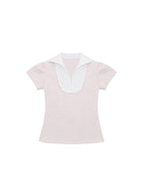 レースジップカラー半袖パフTシャツ(pink)