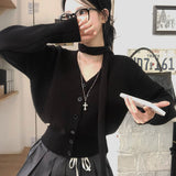 [BELLIDE MADE] Metallic charm V-neck cardigan with tie