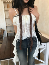 Lace Frill Two-Way Built-In Bra Sleeveless Top