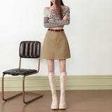 Brown Suede-Touch A-Line Pocket Skirt