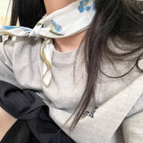 プレスフラワースカーフ - スカイブルー