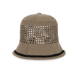 VA Top Button Knit Crochet Bucket Hat / Brown