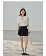 High-Waisted Lace Trim Slim H-Line Mini Skirt