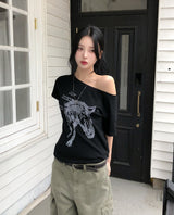 Nity Horse Printed One-Shoulder Short Sleeve
