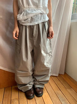 [unisex] ノード カーゴ ポケット ナイロン バンディング ワイド パンツ