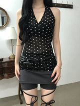 Dot Ribbon Halterneck Sleeveless