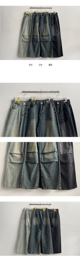 Weha knee shirring wide denim pants