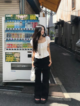 Romy Square Lace Ribbon Puff Smoke Blouse