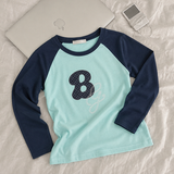 Color-Blocked Long-Sleeve Tee Vivi Embroidered Raglan Long Sleeve (4 colors)