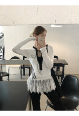 Block Lace Strap Long Sleeve Tee