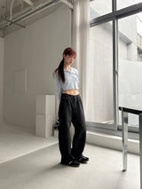 BLACK STRIPE WASHING DENIM PANTS