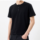 Slub Henley Neck Crop T-shirt Black