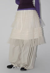 SHEER TIERED MIDI SKIRT