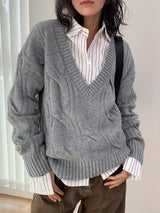 [High quality line] Twisted Deep V-neck Long Sleeve Knitwear