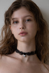 Black chiffon and heart choker necklace
