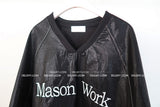 [UNISEX] leather glossy lettering oversized fit sweatshirt