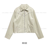 Dutch rivet semi-crop leather jacket