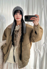 BEADS ANGORA BEANIE (WHITE, GRAY 2COLORS!)