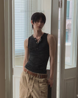 26SS★ [PLAN MADE/MADE] Acid Henley Neck Washing Sleeveless