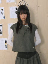 TULIP COLLAR PUFF BLOUSE (DOT KHAKI)