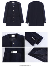 Renee Navy No Collar Round Half Coat