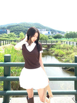 Cafe Layered Pintuck Shirt Brown Short Sleeve Tee (Brown)