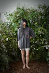 ペイズリー柄カットアウト 1/2 Tシャツ (Charcoal)