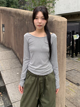 ピンストライプワイドネック長袖(3C)