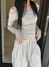 [S/S] オフショルダーシャーリングロングスリーブ