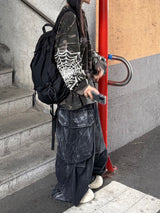 shot crack denim cargo balloon pants